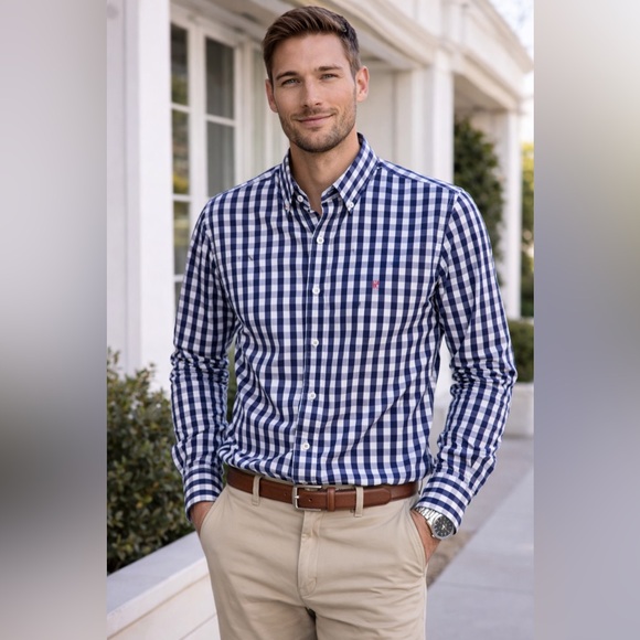 Carolina Herrera Other - Carolina Herrera CH Navy White Gingham Button Down Shirt 15½ Men’s Dress Shirt